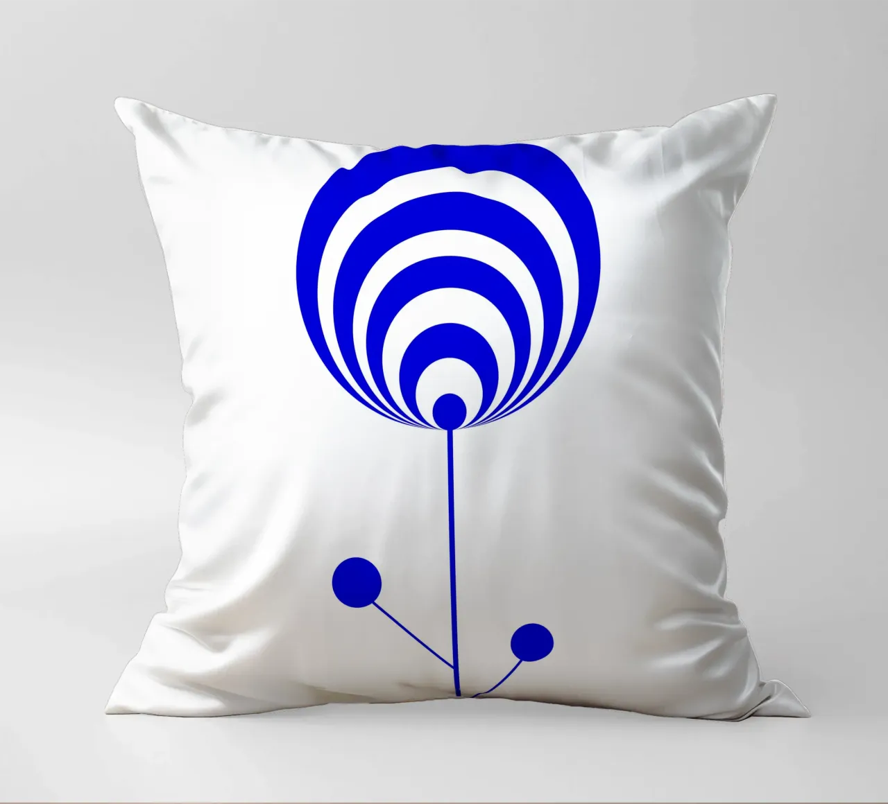Blue and white abstract flower, lollipop flower, geometric decorative cushion by Lilou Art