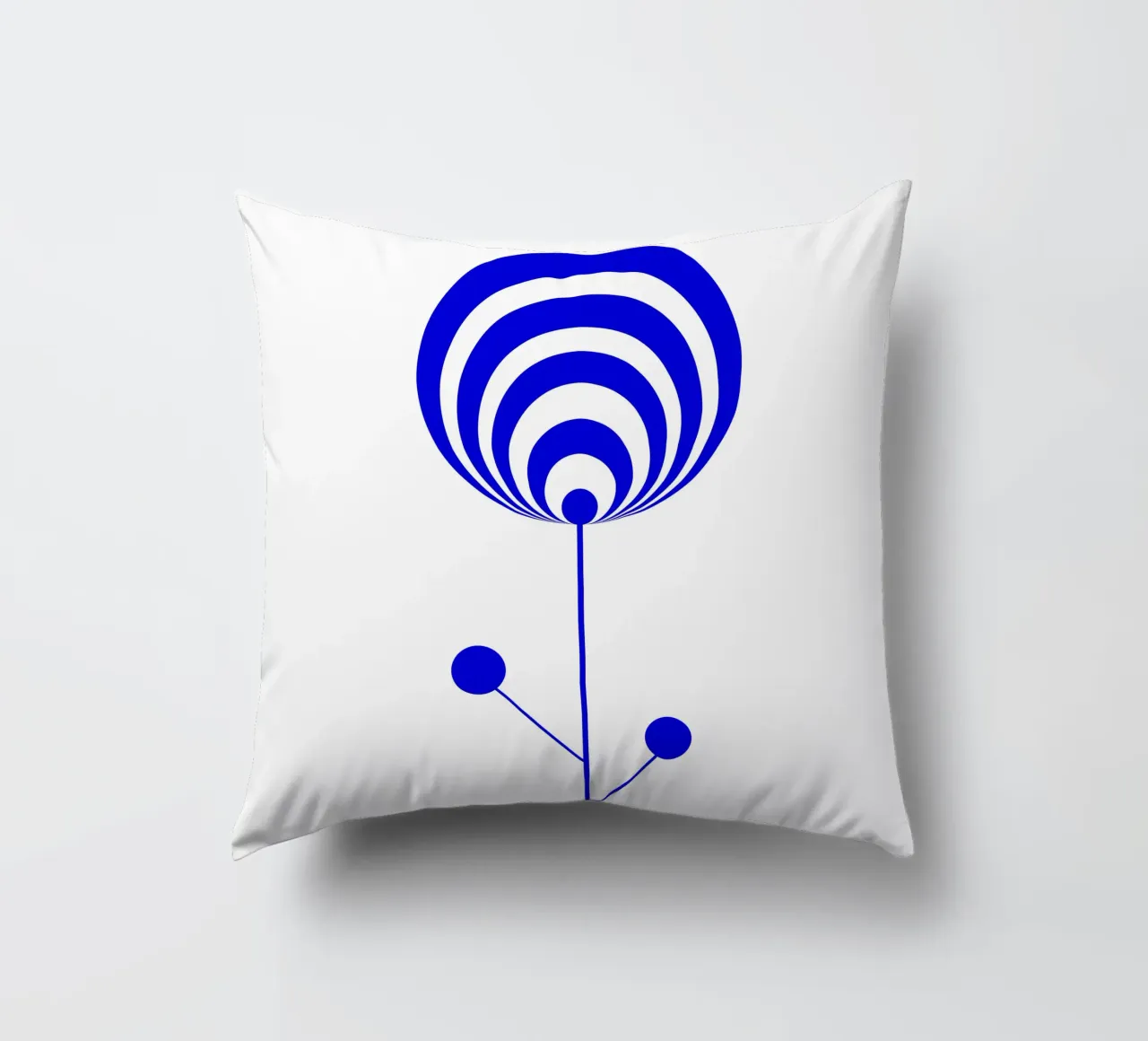 Blue and white abstract flower, lollipop flower, geometric decorative cushion by Lilou Art