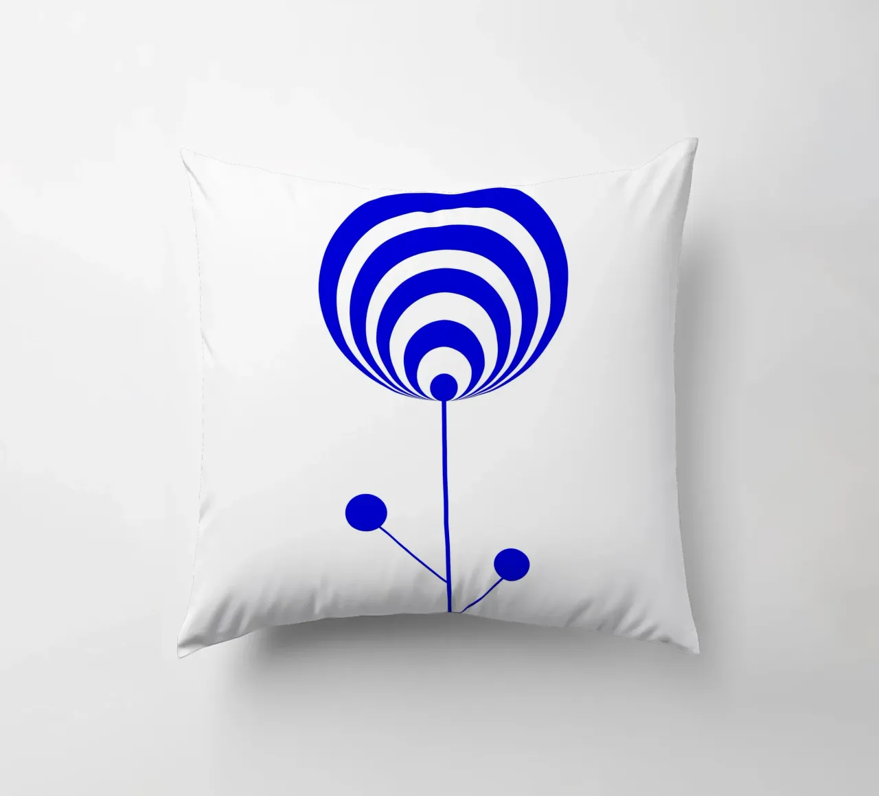 Blue and white abstract flower, lollipop flower, geometric decorative cushion by Lilou Art