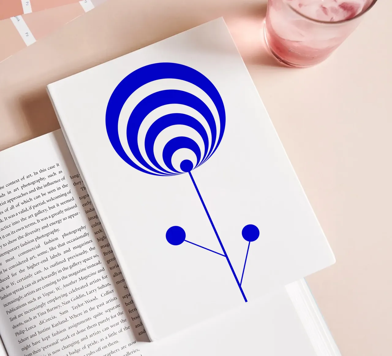 Blue and white abstract flower, lollipop flower, geometric notebook by Lilou Art