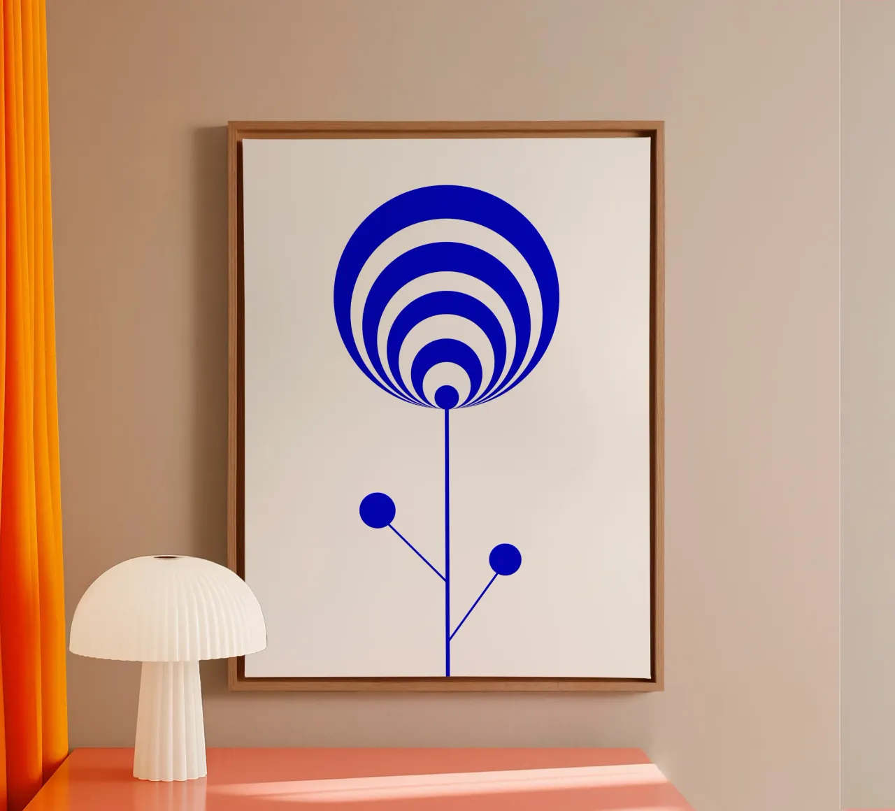 Blauwe en witte abstracte bloem, lollybloem, geometrisch canvas van Lilou Art