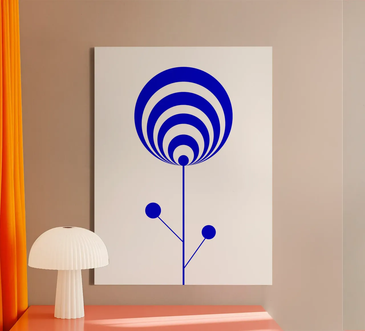 Blauwe en witte abstracte bloem, lollybloem, geometrisch canvas van Lilou Art