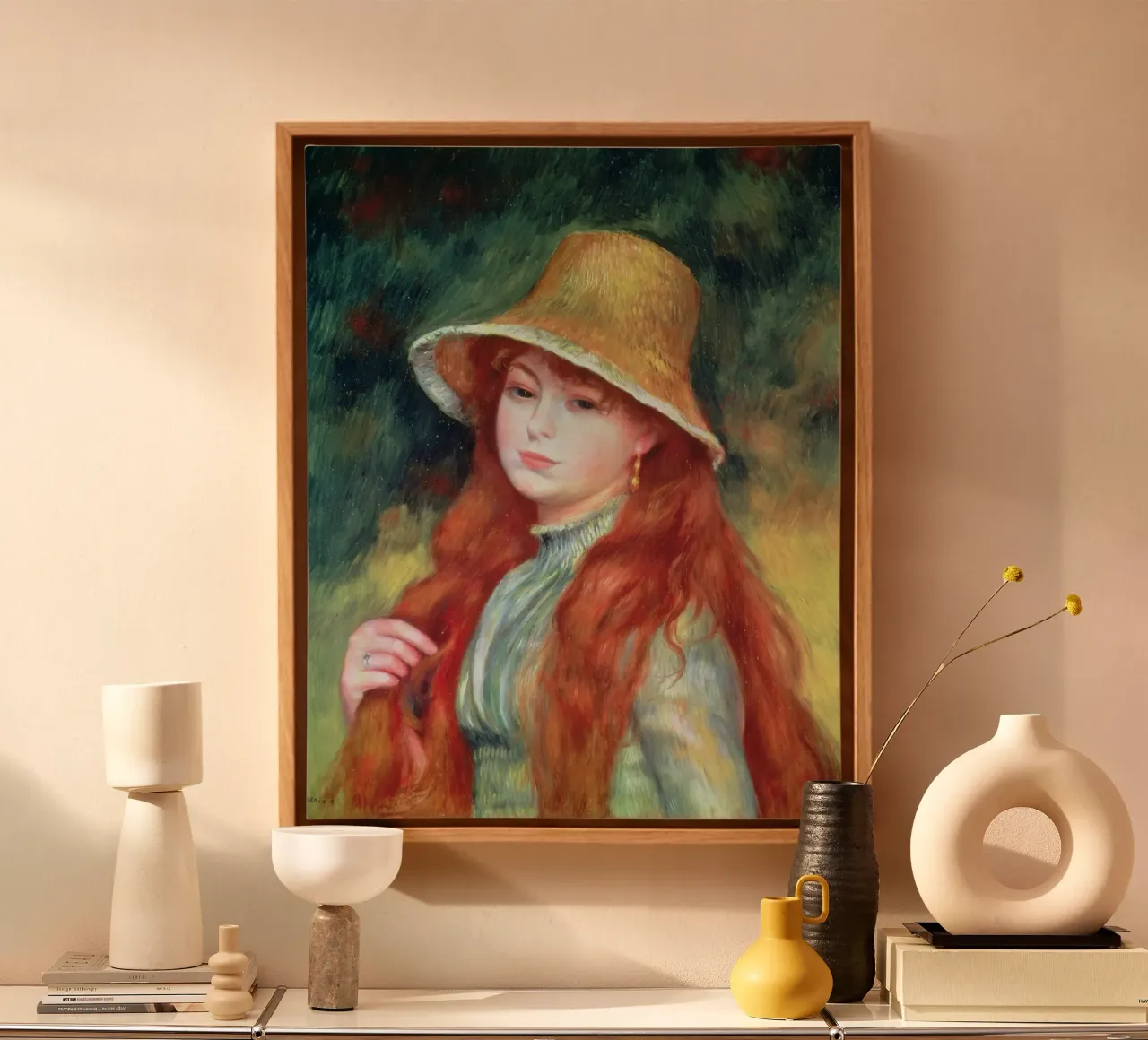 Pierre Auguste Renoir - Jong meisje met lang haar canvas met Baklijst van masonday