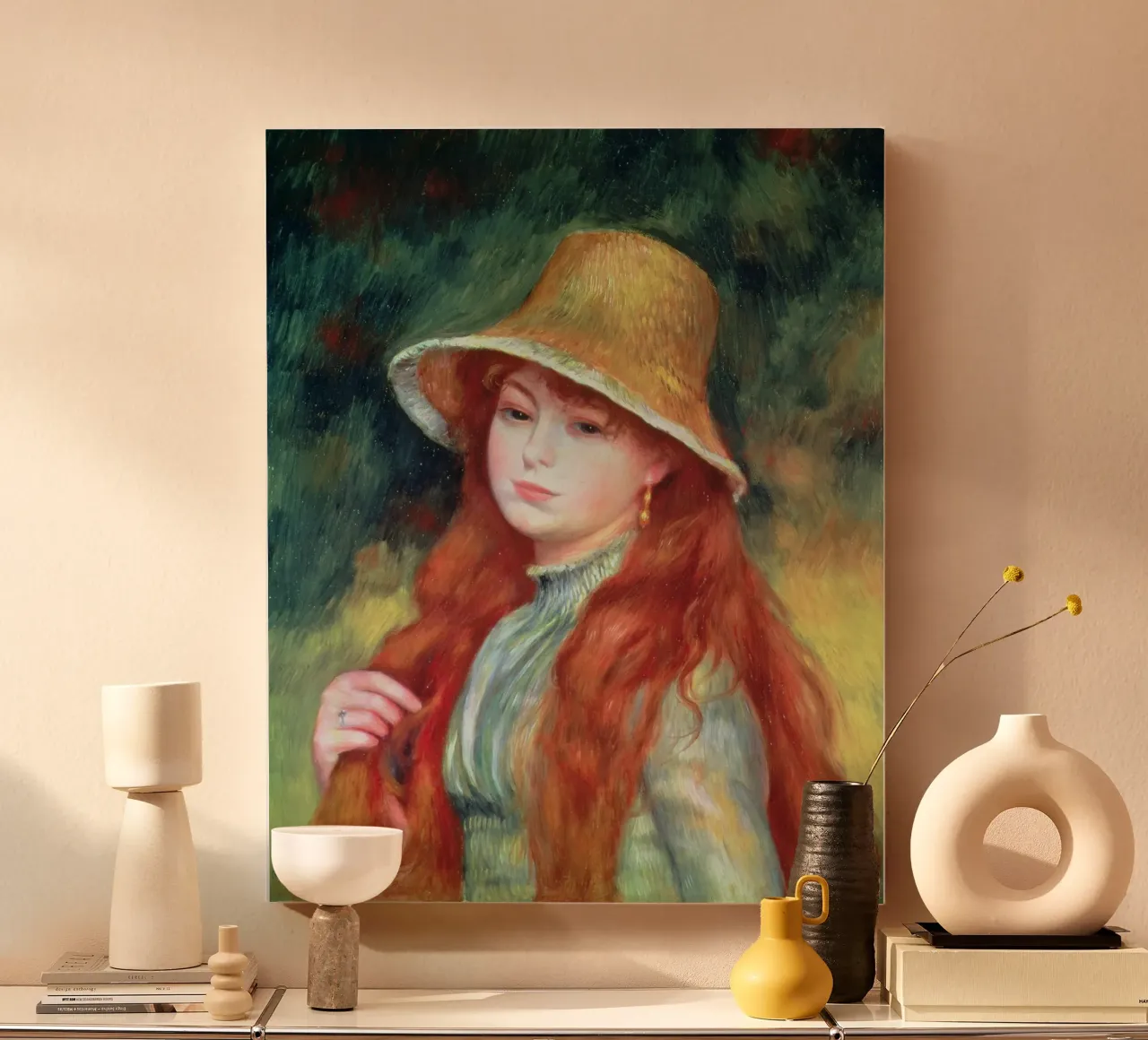 Pierre Auguste Renoir - Jong meisje met lang haar canvas met Baklijst van masonday