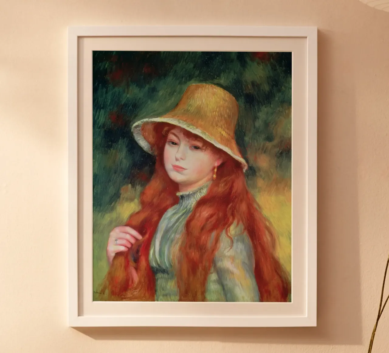 Pierre Auguste Renoir - Giovane ragazza con i capelli lunghi poster con telaio in plastica da masonday