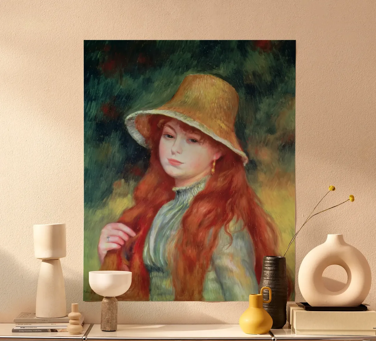 Pierre Auguste Renoir - Giovane ragazza con i capelli lunghi poster con telaio in plastica da masonday