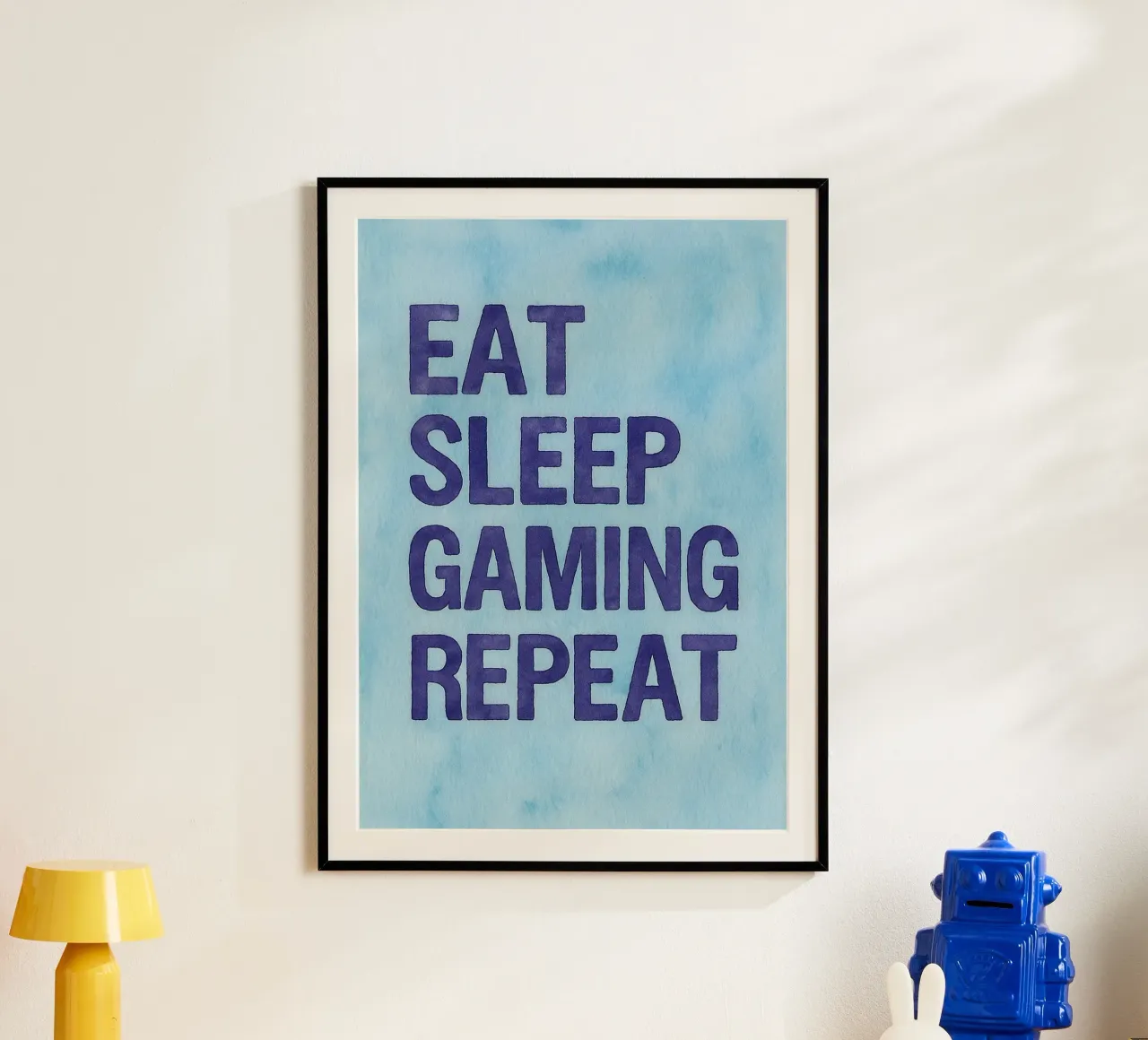 mangiare dormire giocare ripetere poster con telaio in legno da onelove
