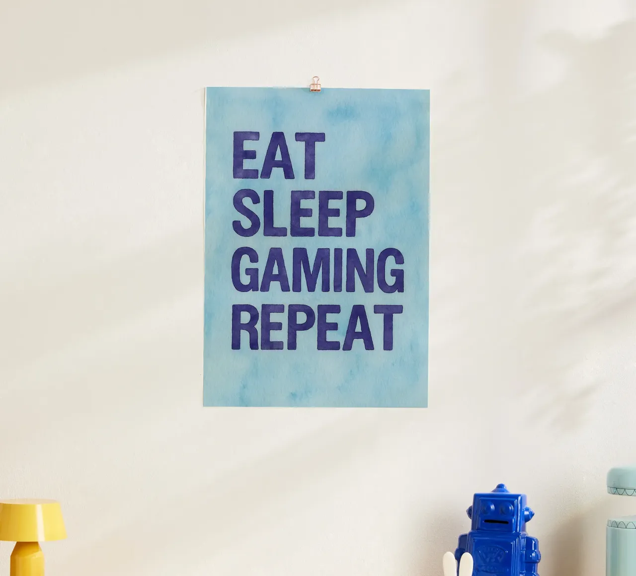mangiare dormire giocare ripetere poster con telaio in legno da onelove