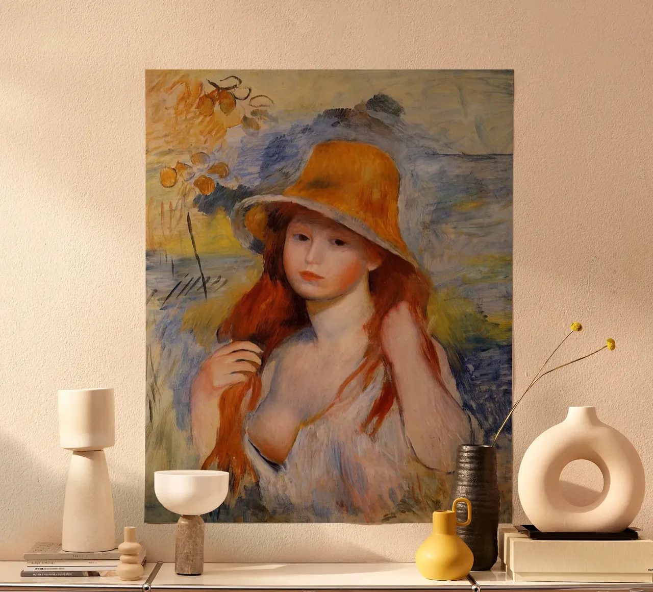 Jonge vrouw met strohoed - Pierre Auguste Renoir poster van masonday