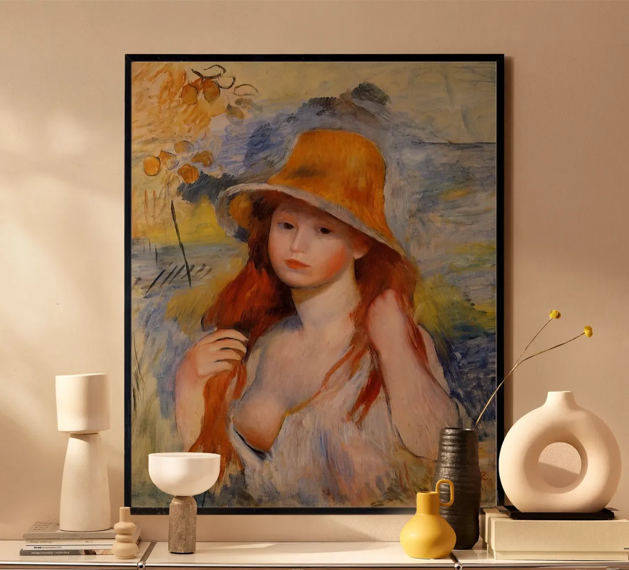 Jonge vrouw met strohoed - Pierre Auguste Renoir poster van masonday