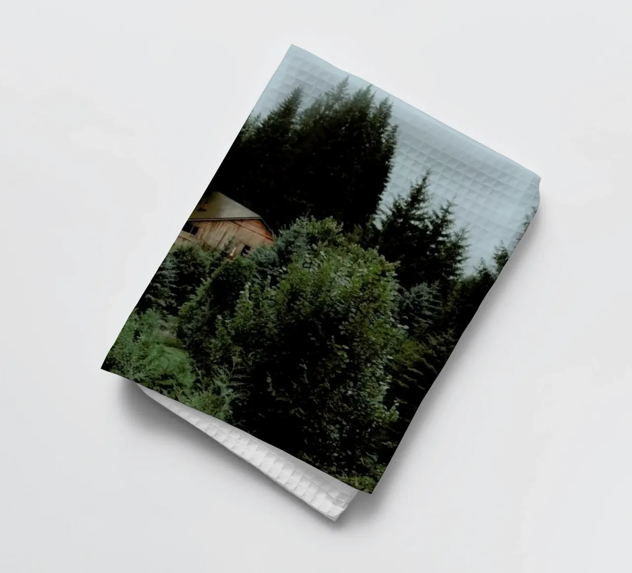 Cabin In The Woods tea towel by Sebastian Hilgetag