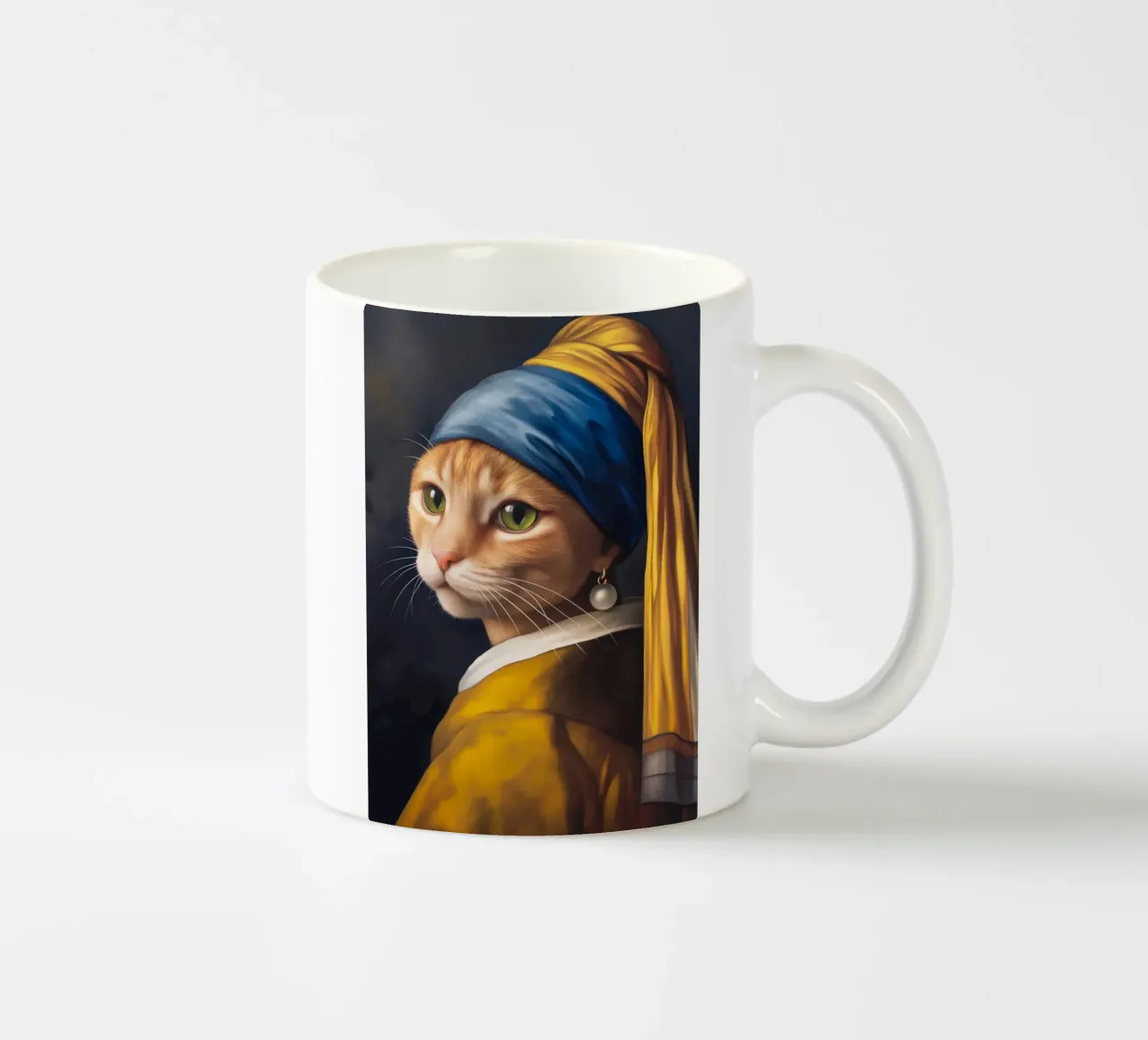 Pearl Earring Renaissance Cat Girl ceramic mug by Fleur de Lys