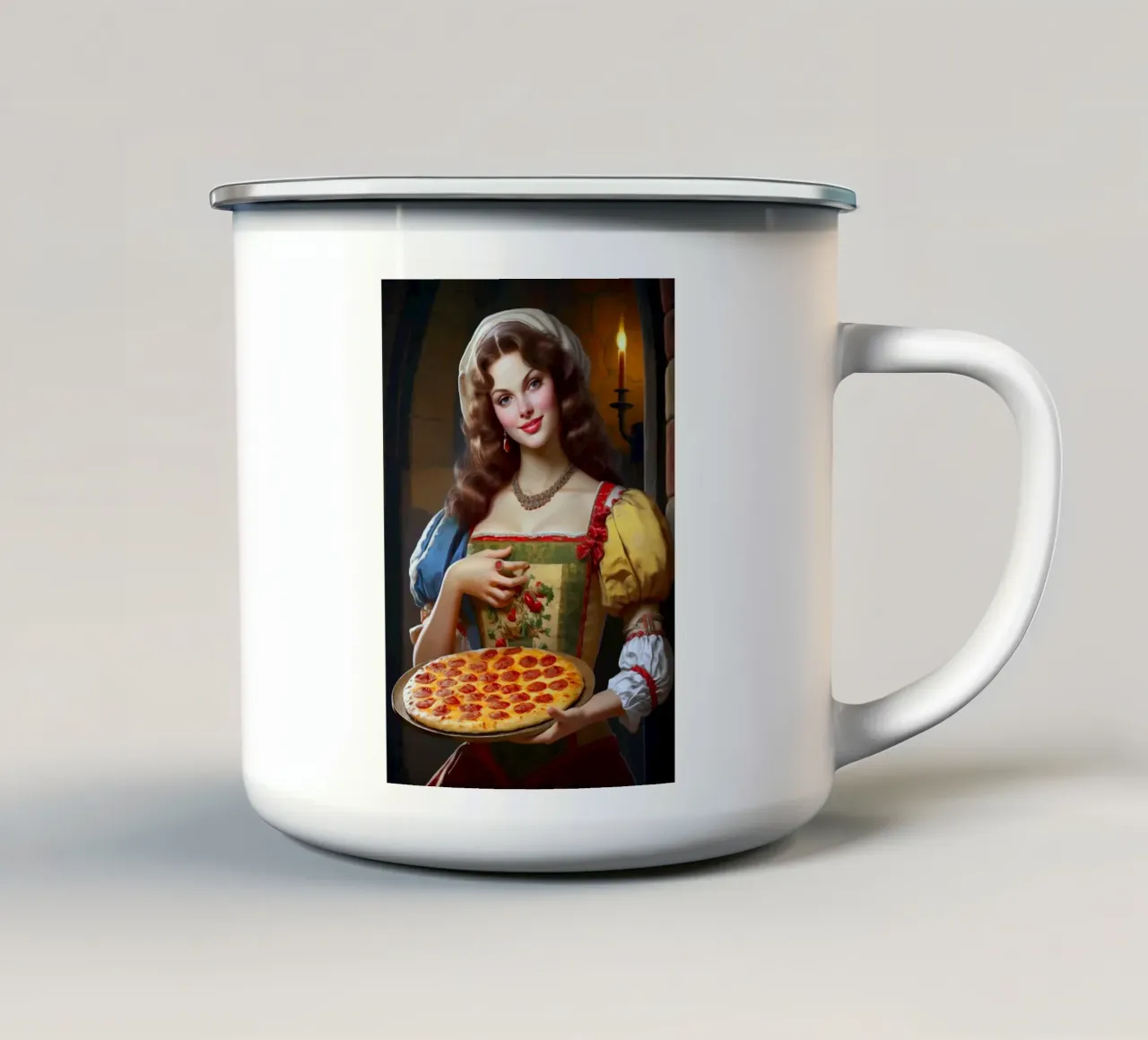 Medieval Pizza Maid tazza in smalto da Fleur de Lys
