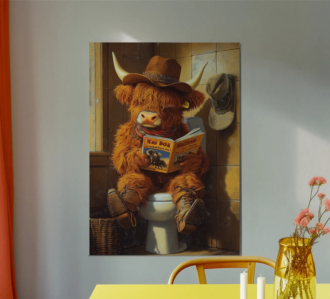 Vaquero de las Highlands leyendo en el retrete poster de Fleur de Lys
