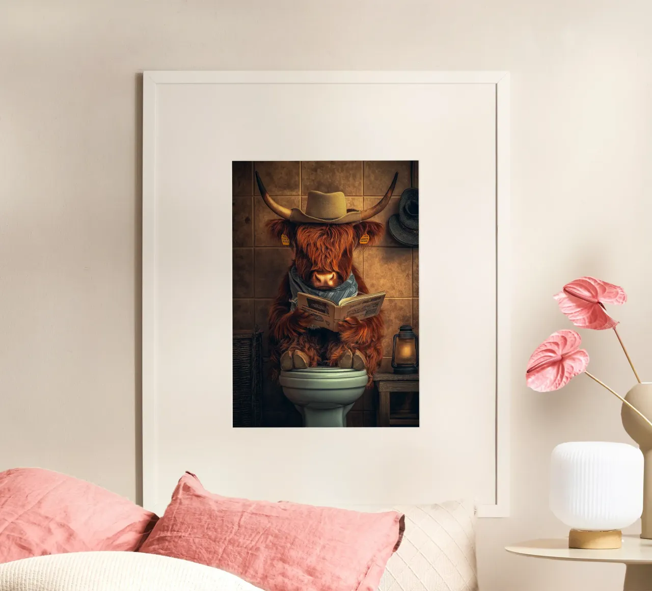 Vaquero de las Highlands leyendo en el retrete poster de Fleur de Lys