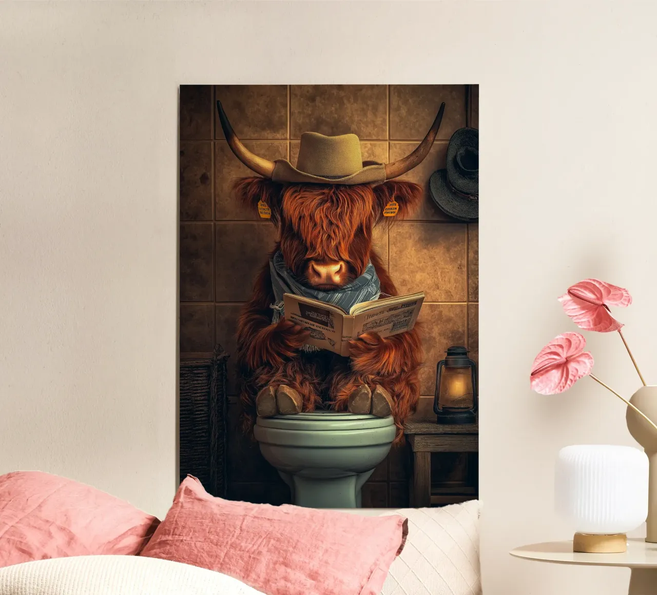 Vaquero de las Highlands leyendo en el retrete poster de Fleur de Lys