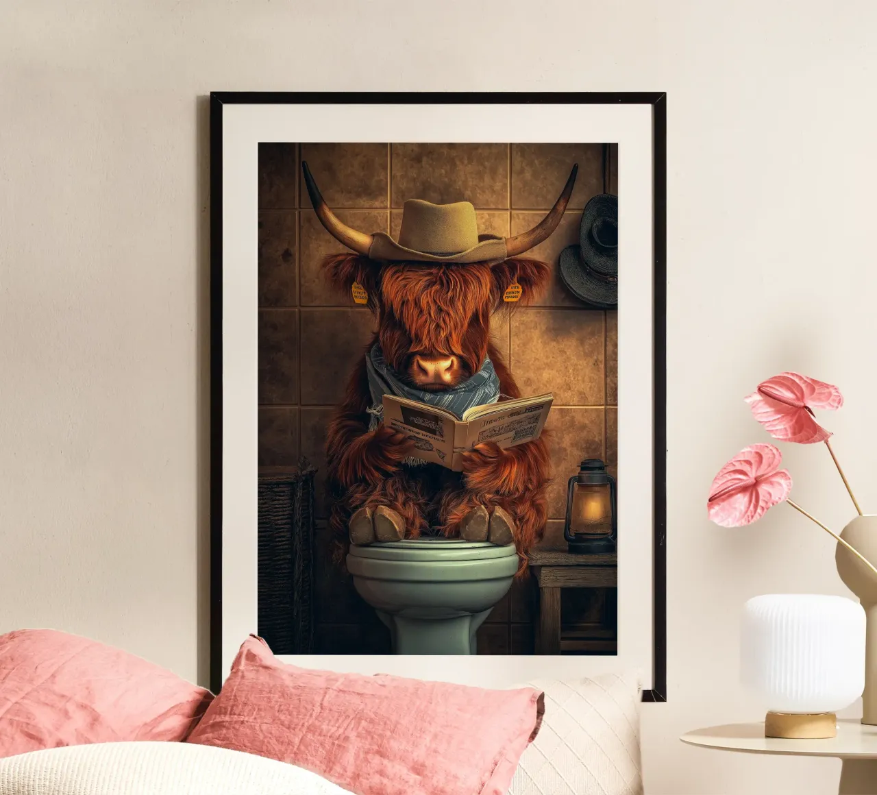 Vaquero de las Highlands leyendo en el retrete poster de Fleur de Lys