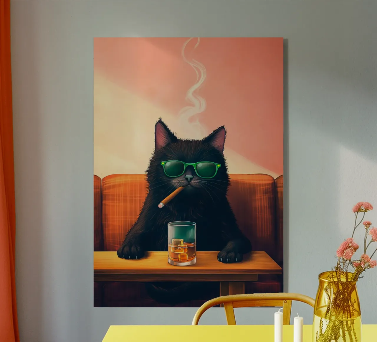 Fancy Cat Fumar Cigarro Beber Whisky metacrilato de Fleur de Lys