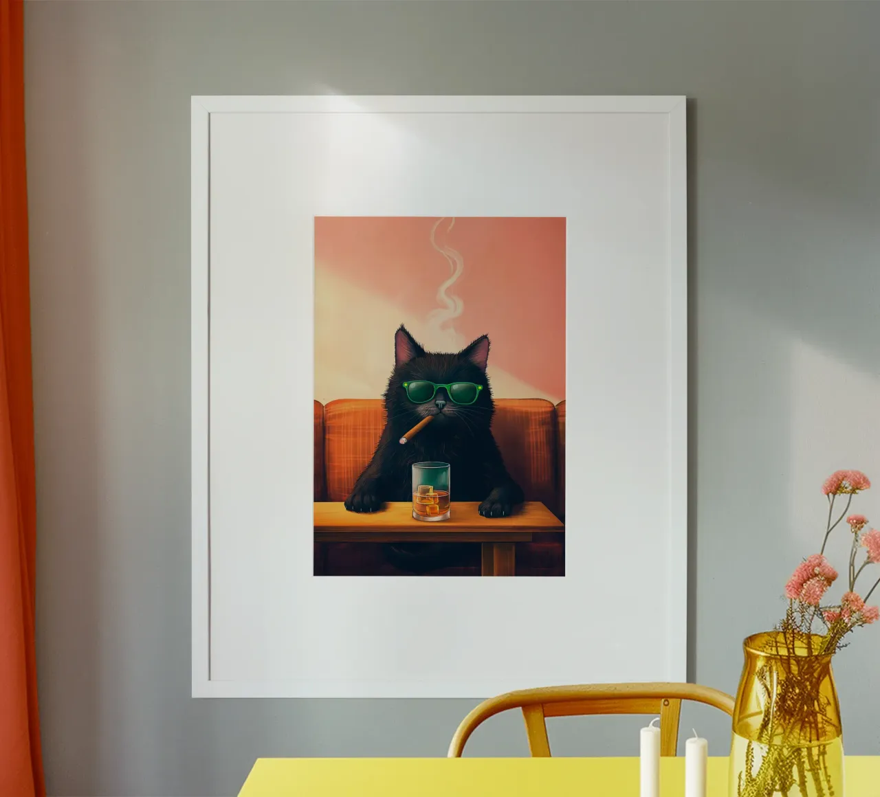 Fancy Cat Fumar Cigarro Beber Whisky poster de Fleur de Lys