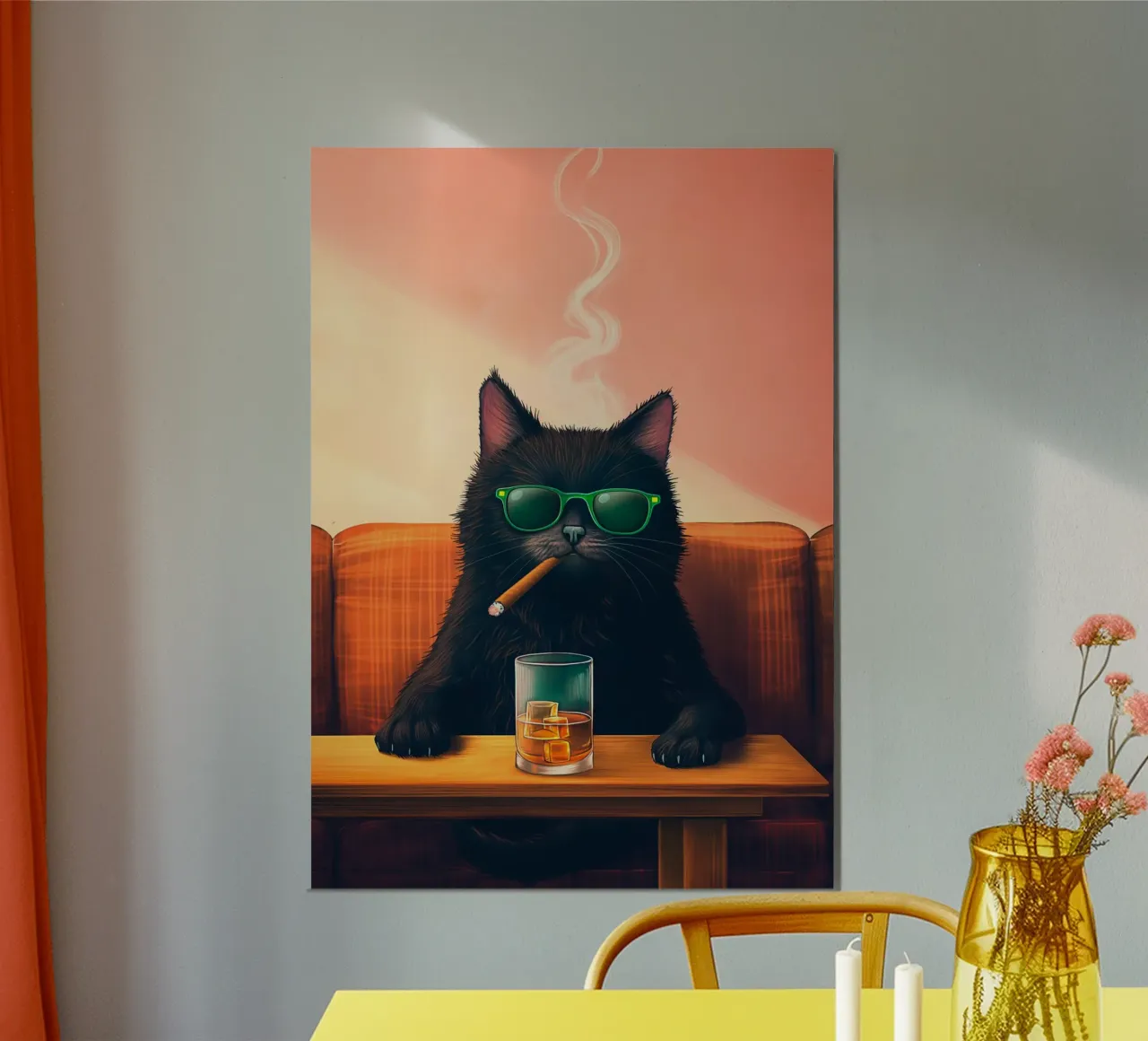 Fancy Cat Fumar Cigarro Beber Whisky poster de Fleur de Lys