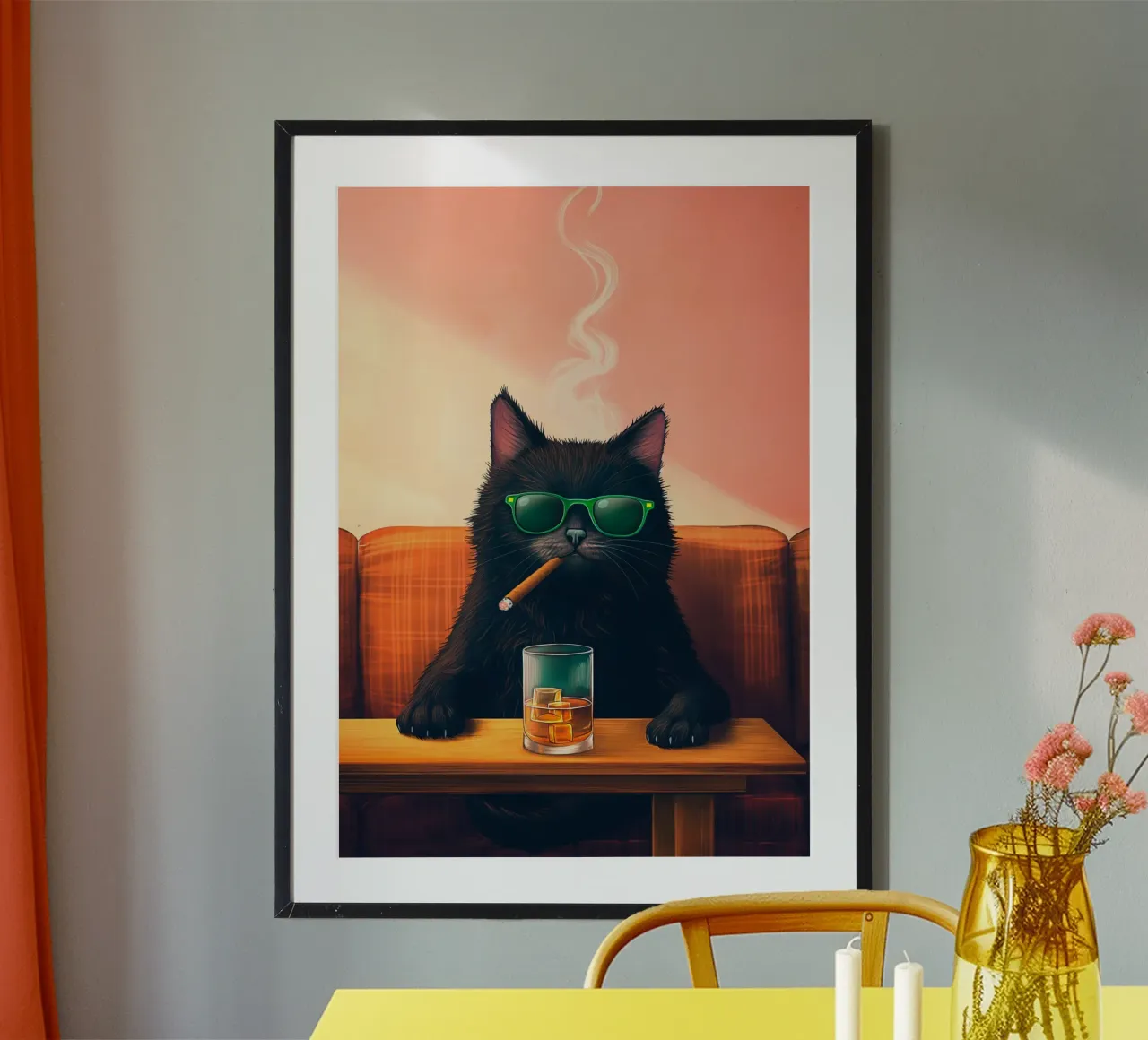 Fancy Cat Fumar Cigarro Beber Whisky poster de Fleur de Lys