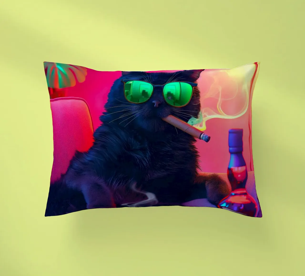 Gatto di fantasia che fuma il sigaro beve il whisky cuscino da Fleur de Lys