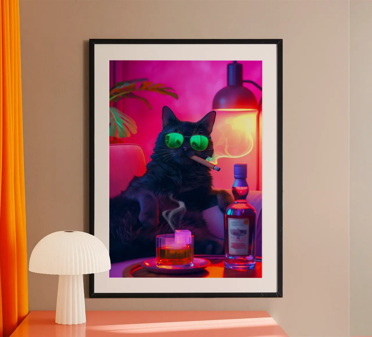 Fancy Cat Fumar Cigarro Beber Whisky poster de Fleur de Lys