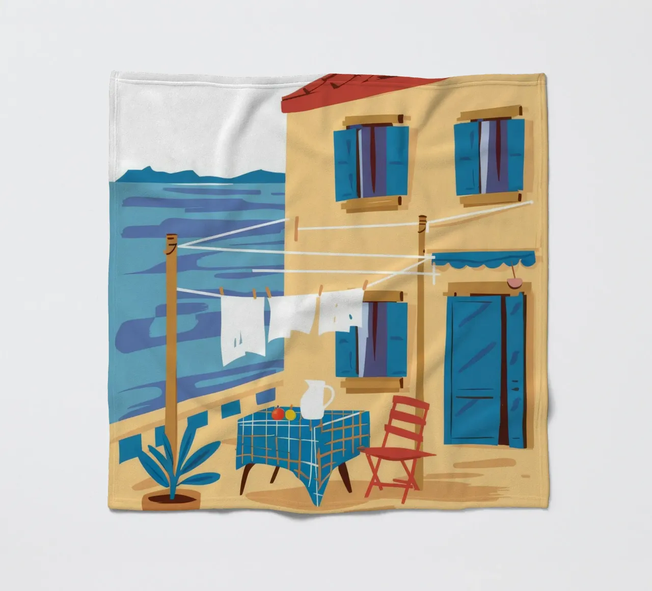 Gelbes Seaside Cafe Fleecedecke von Muse Artworks