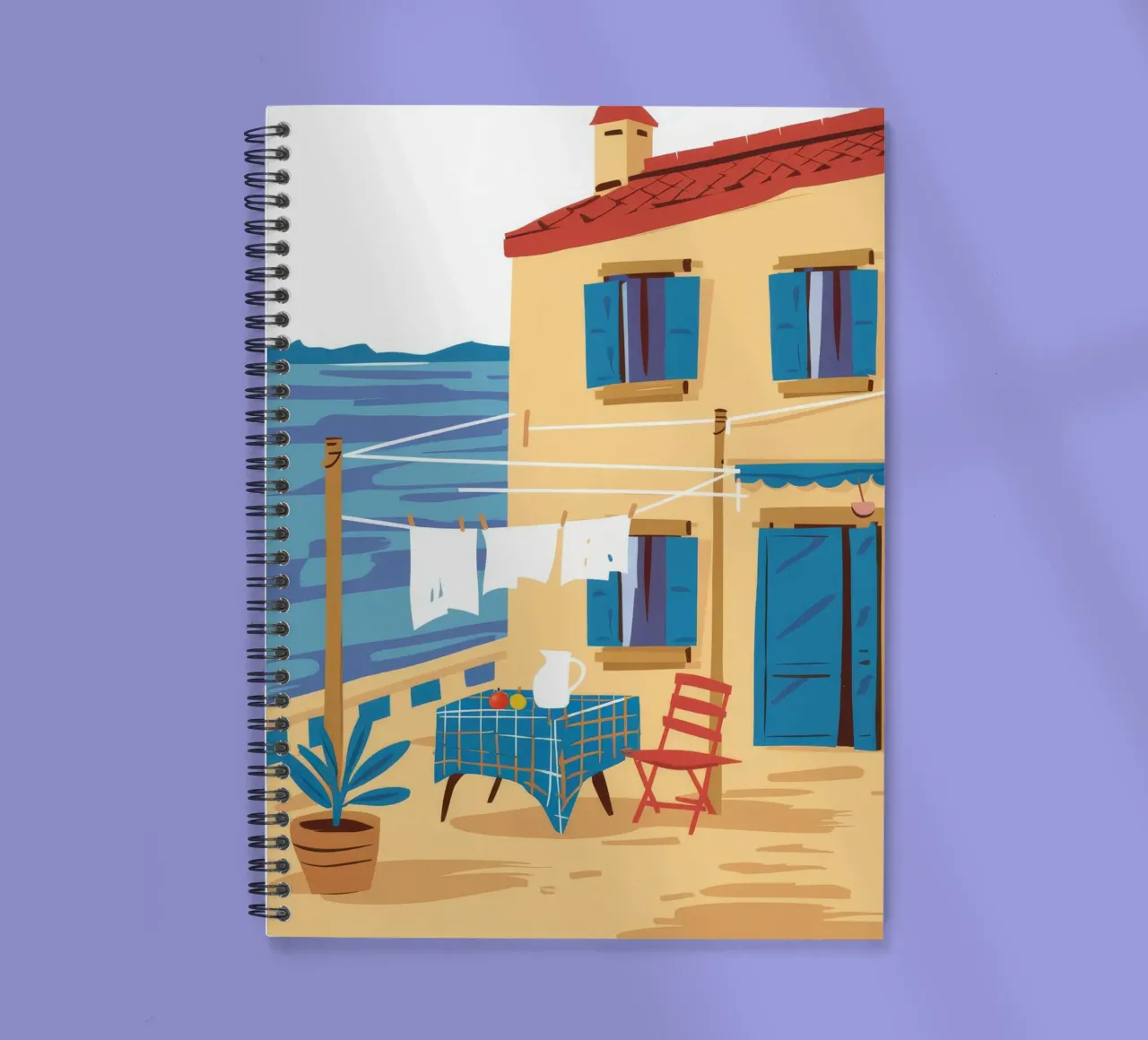Yellow Seaside Cafe spiral notebook by Muse Artworks