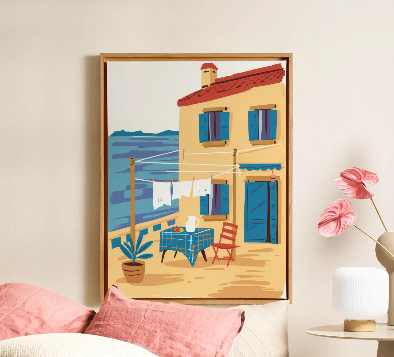 Yellow Seaside Cafe canvas by Muse Artworks