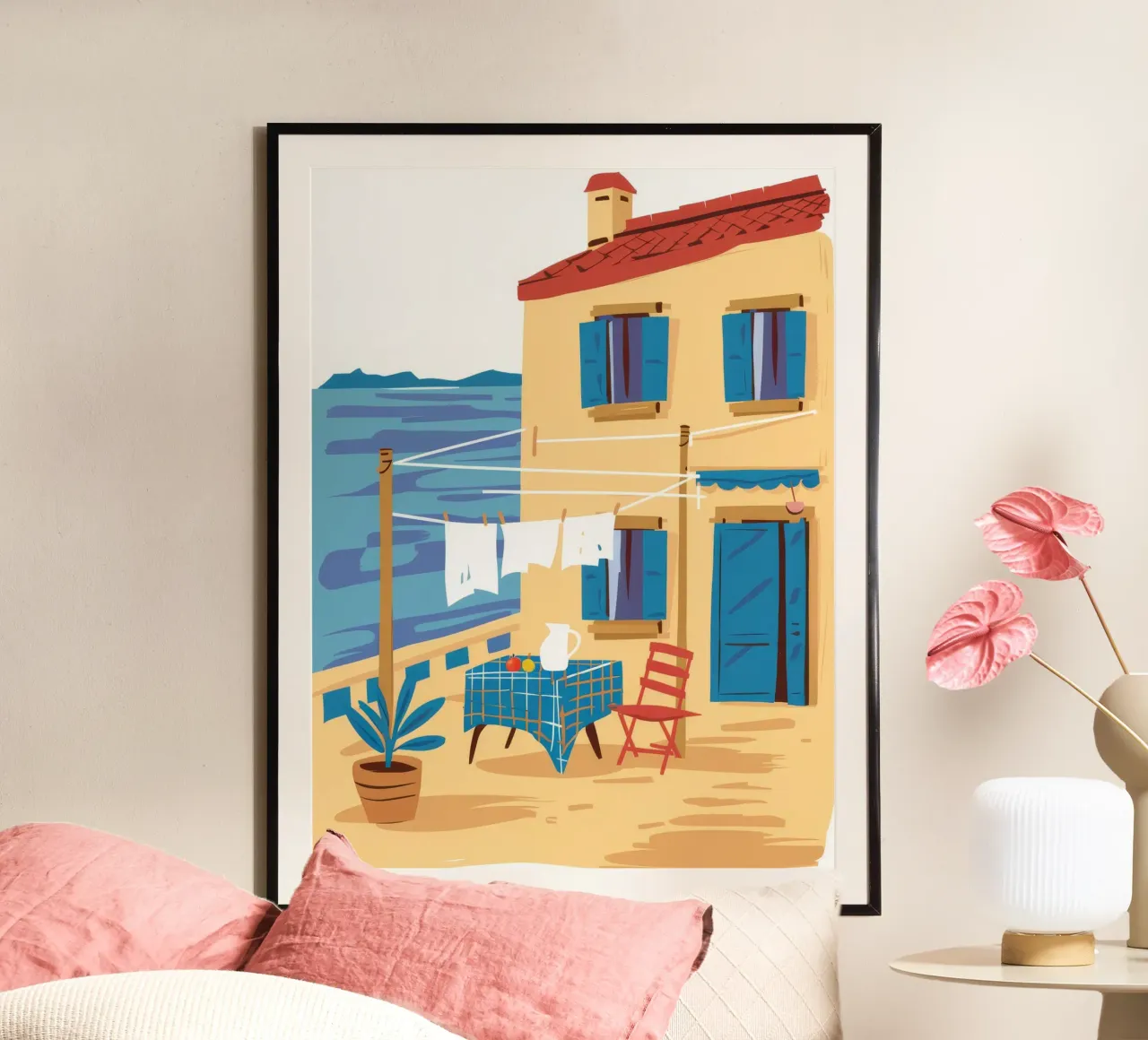 Yellow Seaside Cafe hahnemühle by Muse Artworks