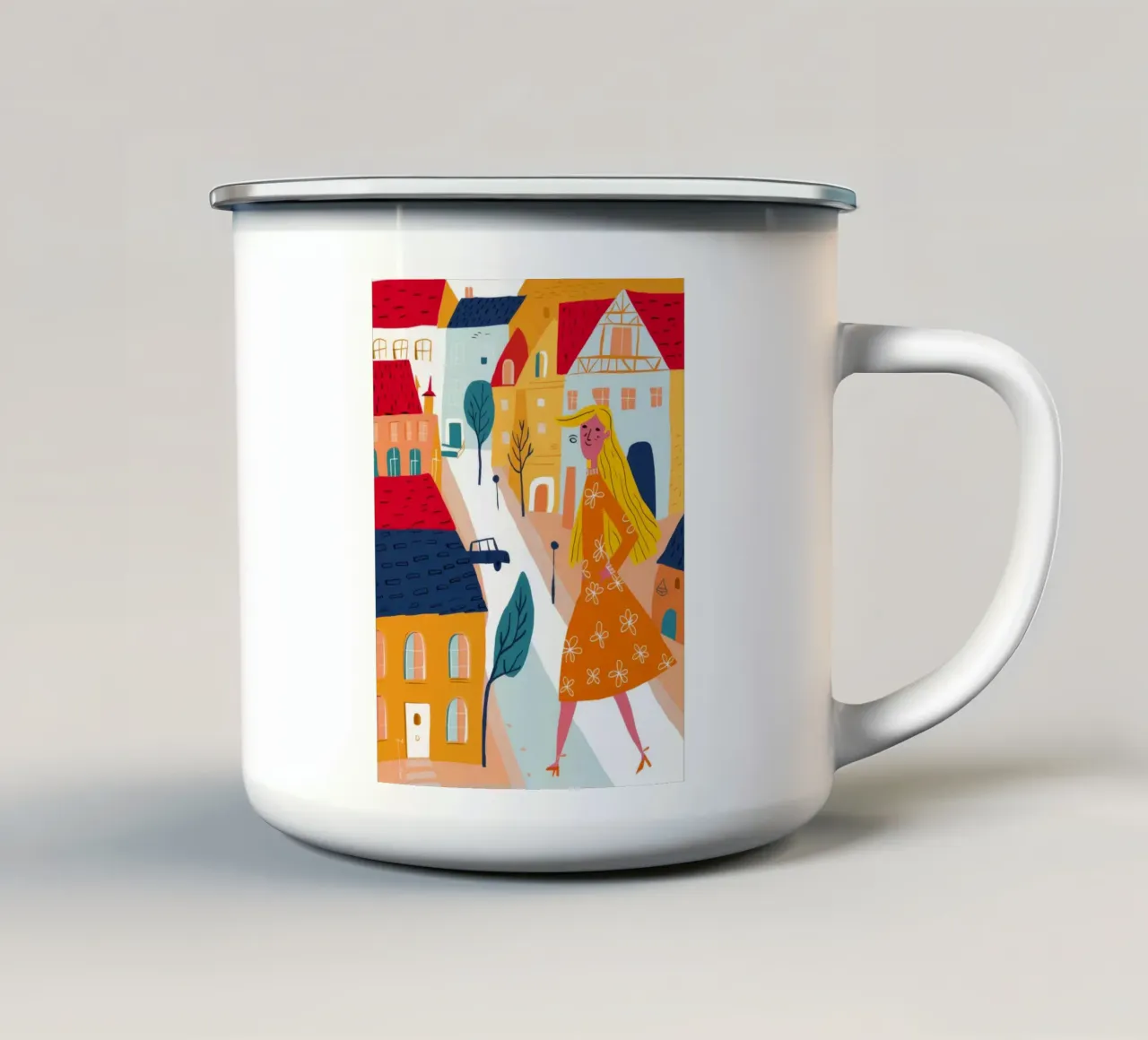 Passeggiata nel centro storico tazza in smalto da Muse Artworks