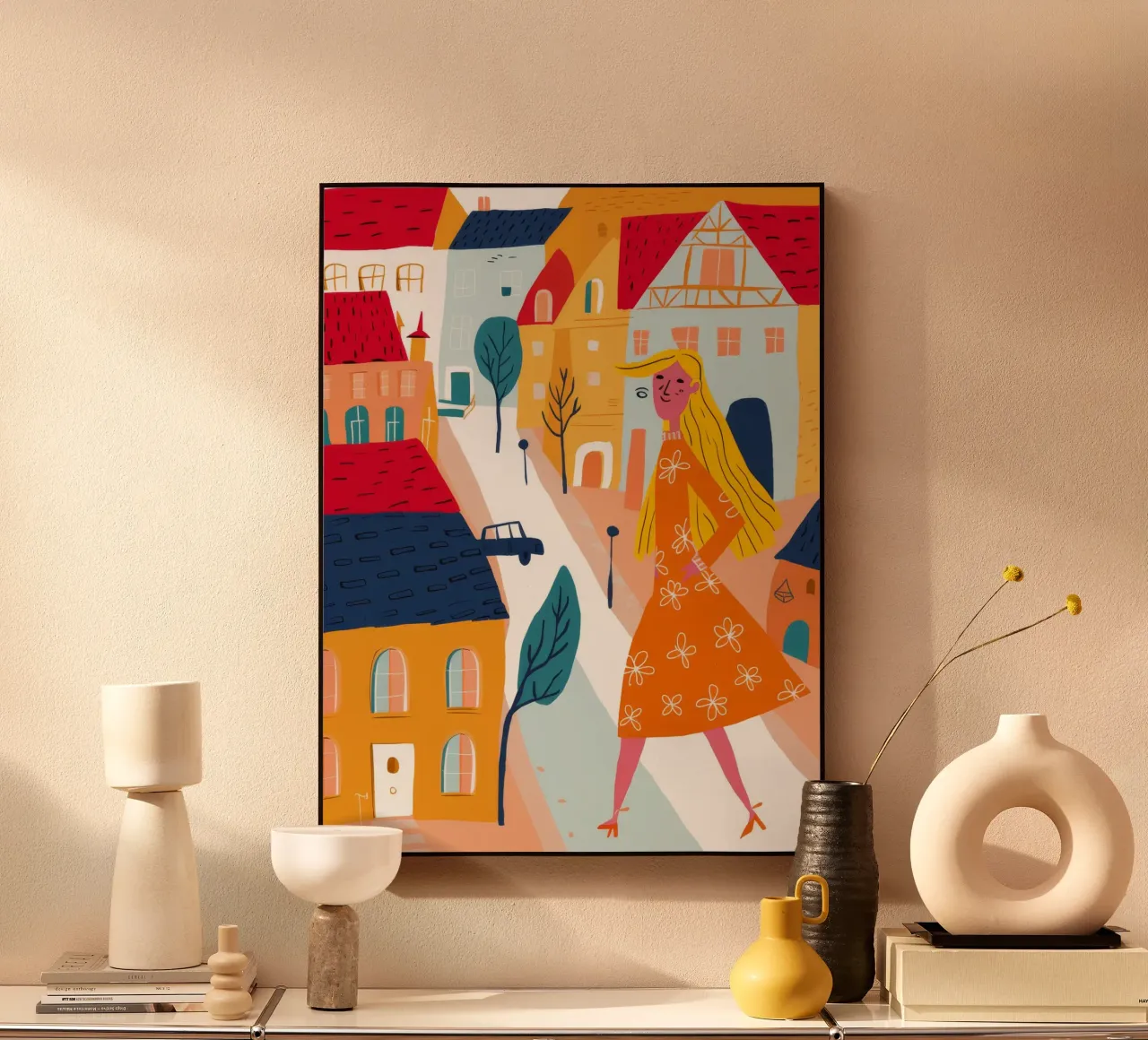 Walking Through Old Town alu-dibond by Muse Artworks