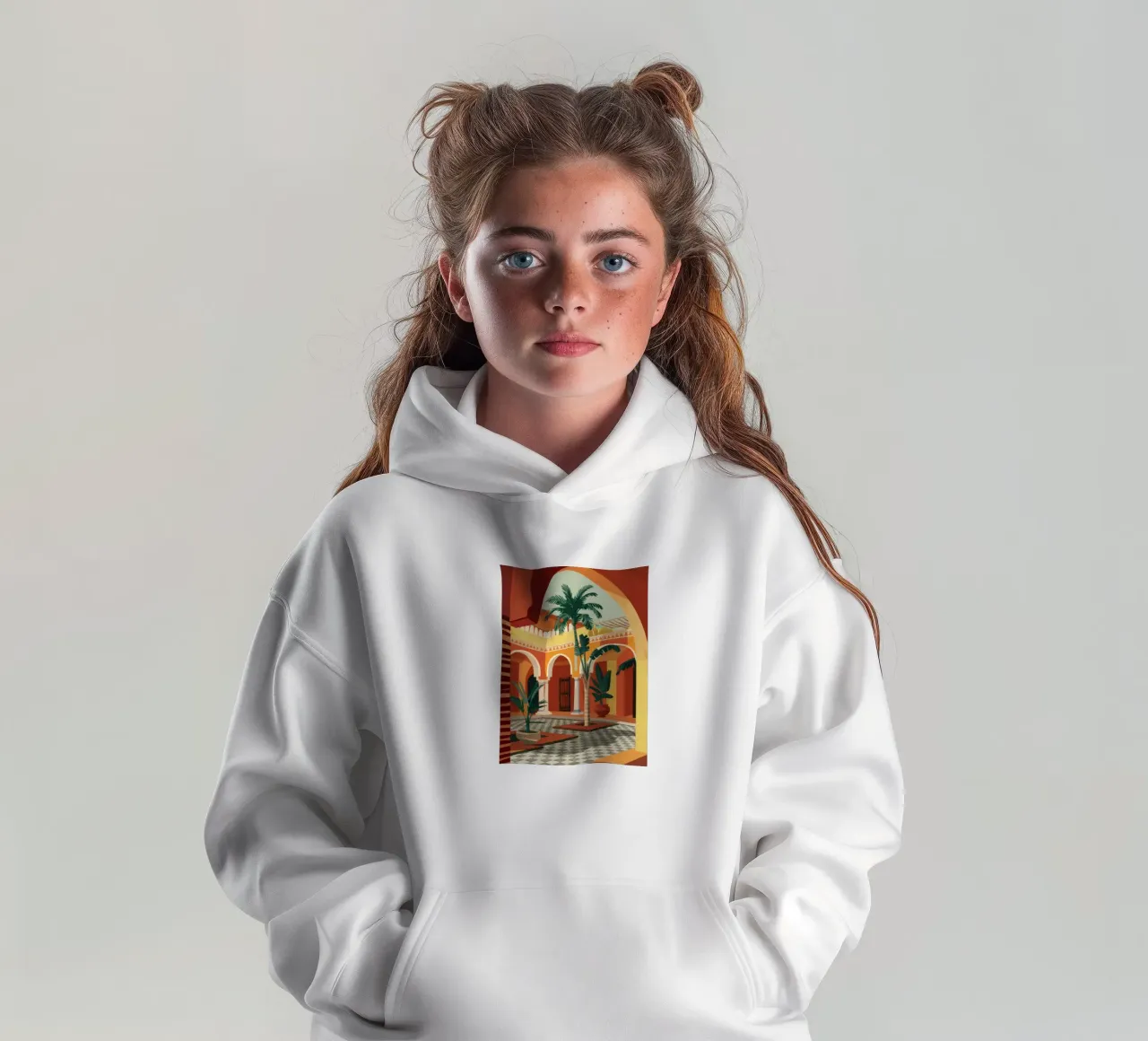 Tiled Courtyard Oasis kids hoodie by FadeAura