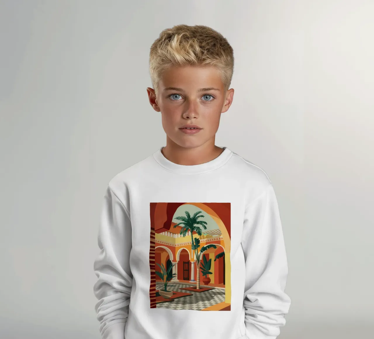 Tiled Courtyard Oasis kids sweatshirt by FadeAura