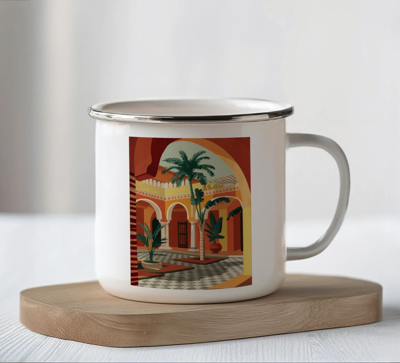 Oasi del cortile piastrellato tazza in smalto da FadeAura