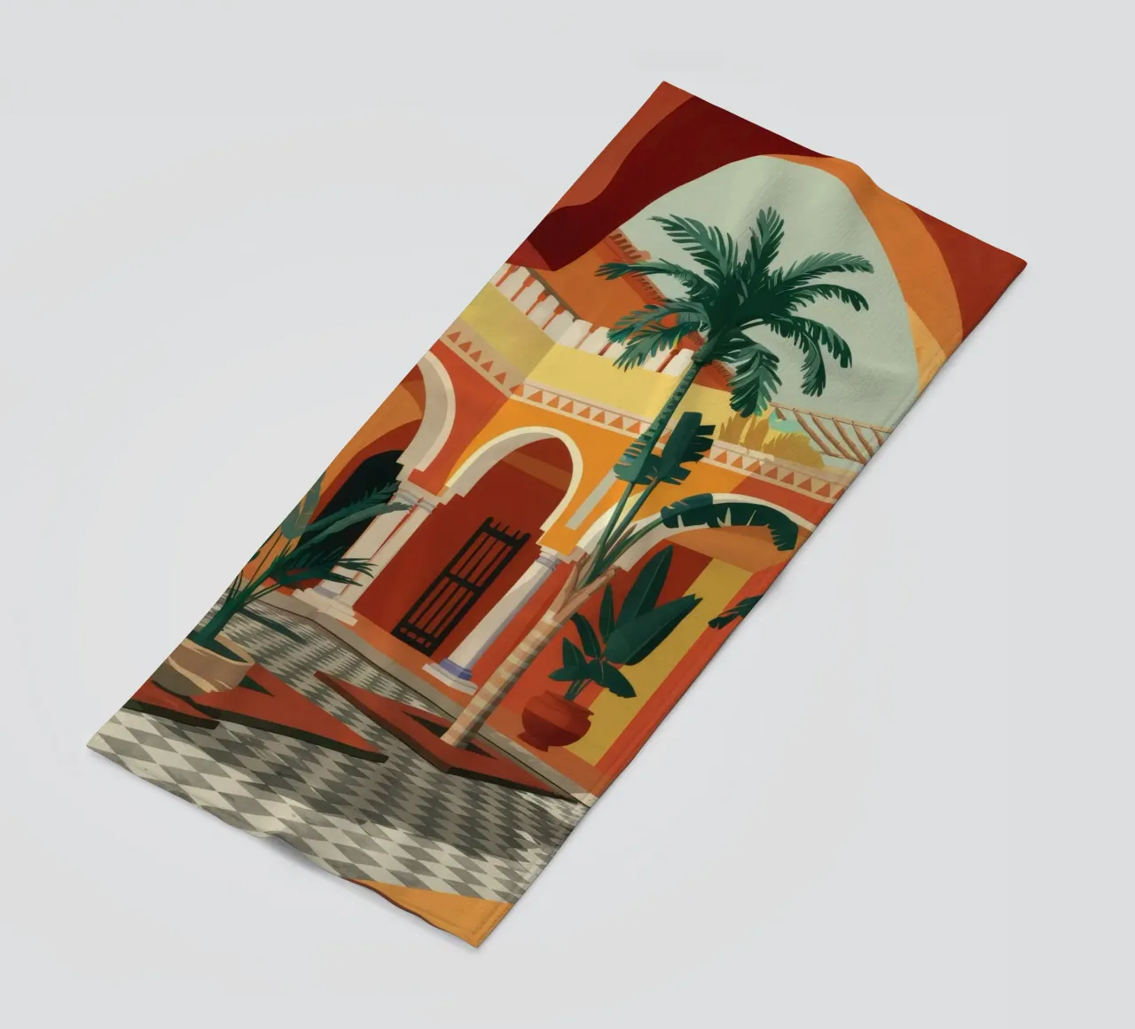 Tiled Courtyard Oasis beach towel by FadeAura