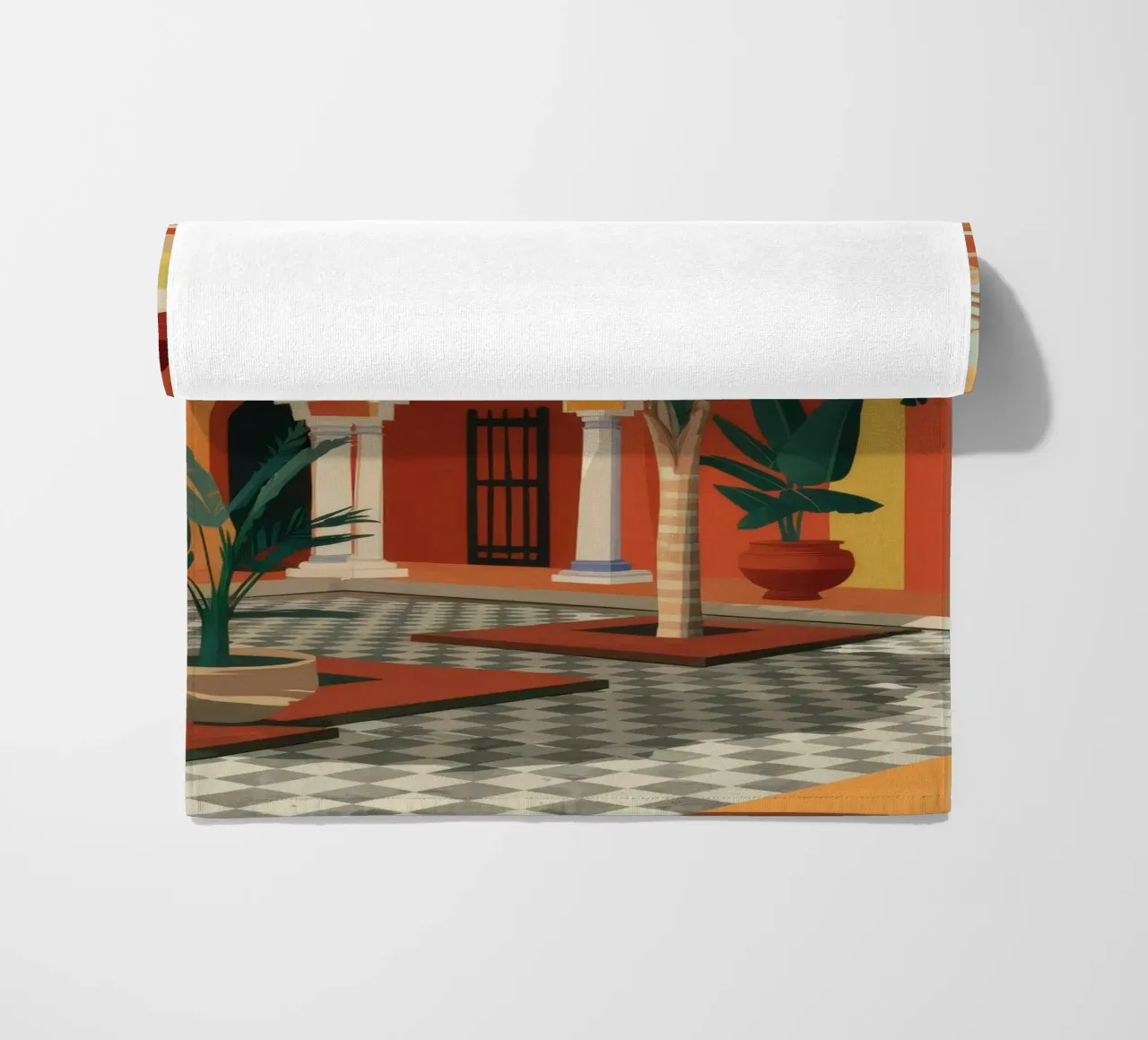 Tiled Courtyard Oasis beach towel by FadeAura