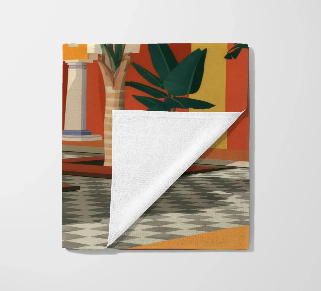 Tiled Courtyard Oasis beach towel by FadeAura