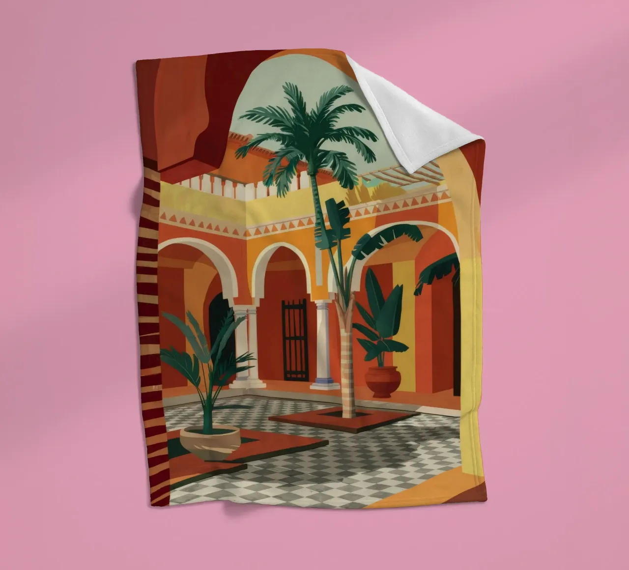 Tiled Courtyard Oasis fleece blanket by FadeAura