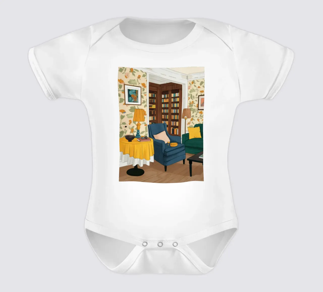 Sogno di una biblioteca in poltrona body neonato maniche corte da Haven Fantasy