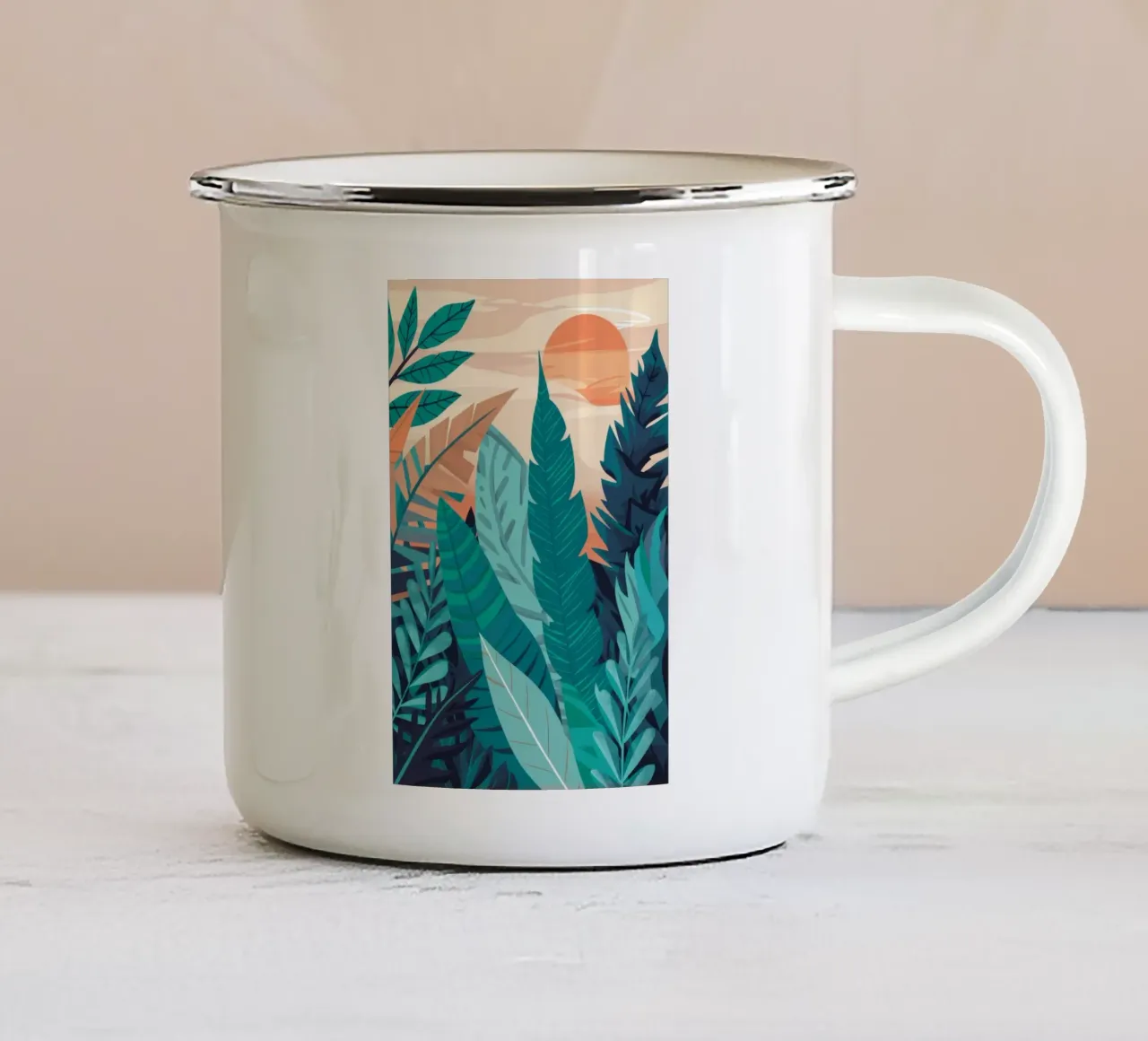 Strati di foglie tropicali tazza in smalto da Muse Artworks