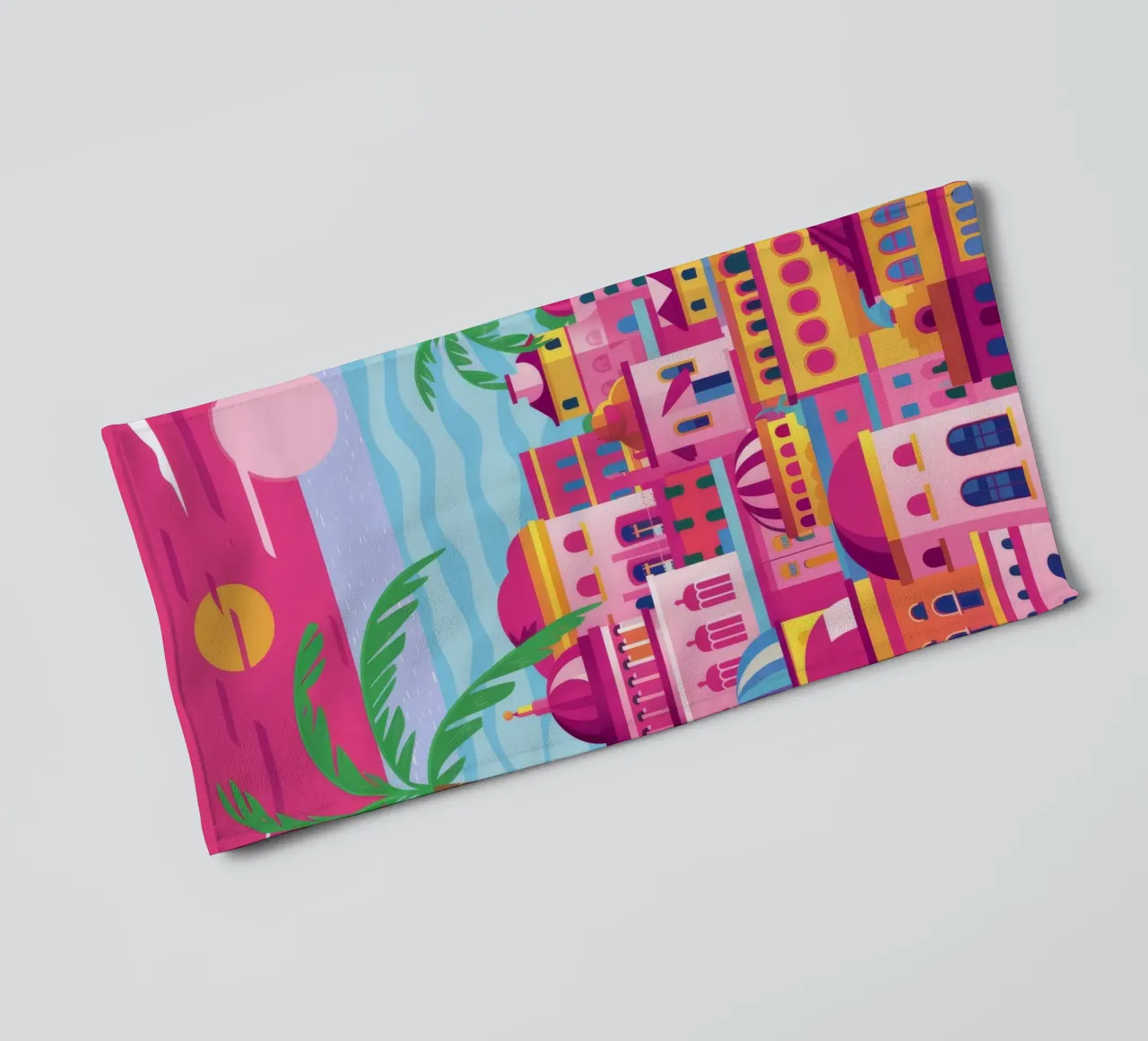 Pink Hilltop Town towel by FadeAura