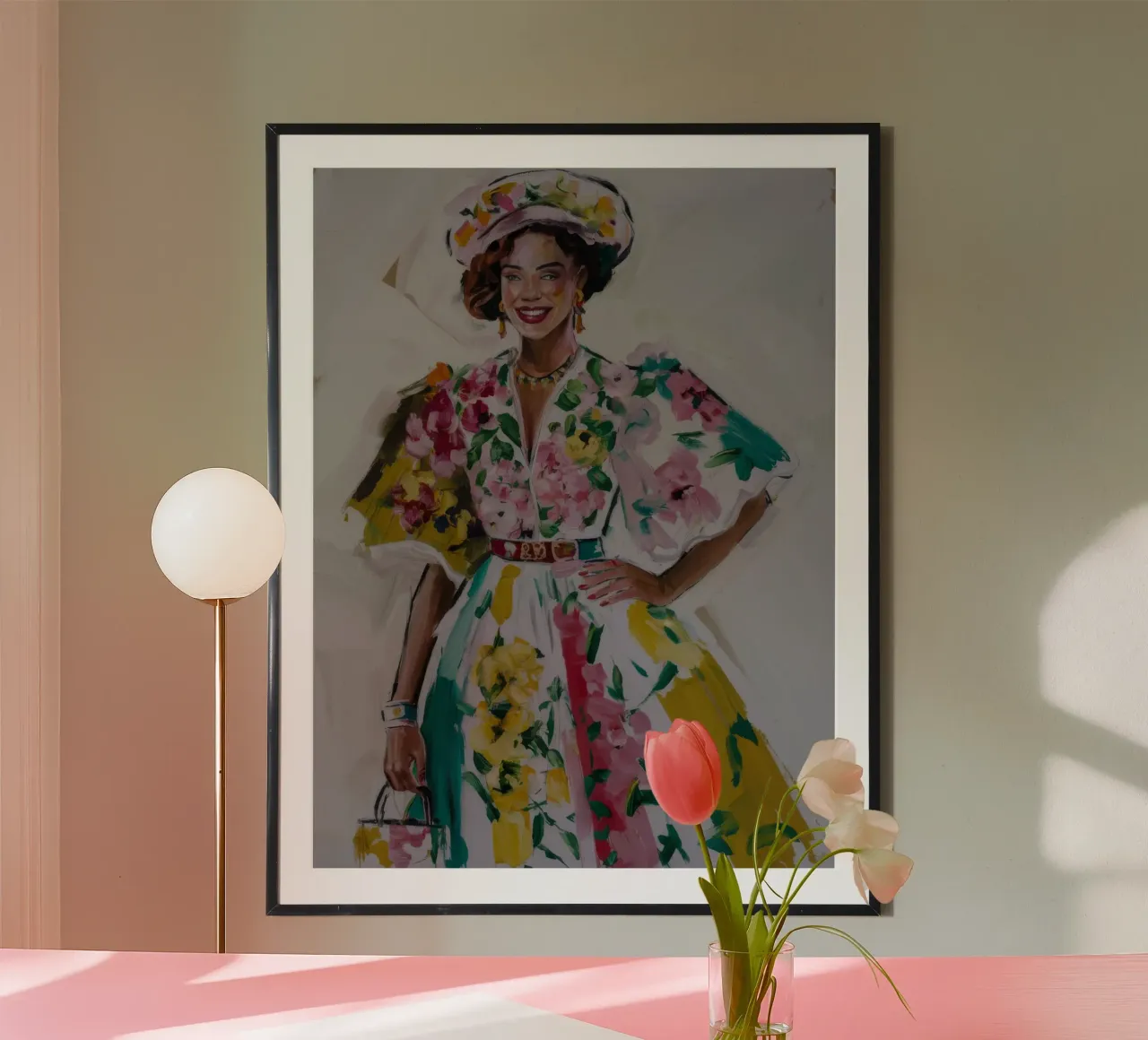 Abito floreale Grace poster con telaio in legno da Haven Fantasy
