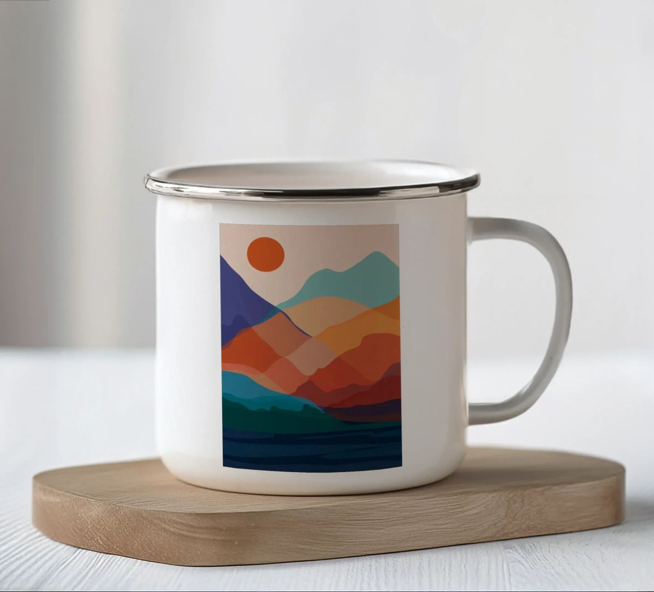 Tramonto in montagna a strati tazza in smalto da Muse Artworks