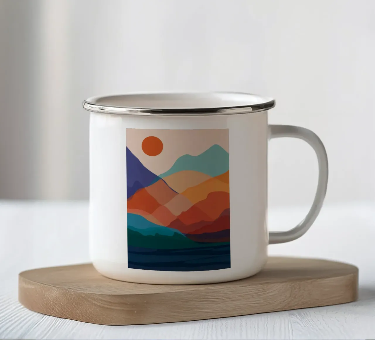 Tramonto in montagna a strati tazza in smalto da Muse Artworks