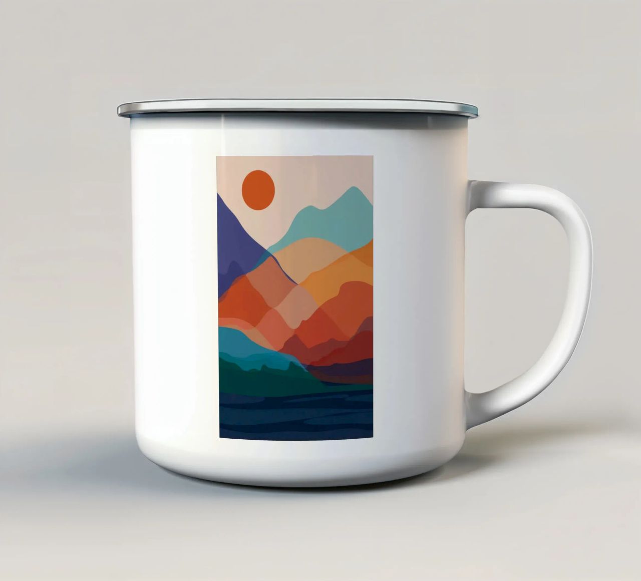 Tramonto in montagna a strati tazza in smalto da Muse Artworks