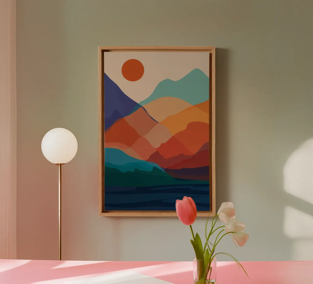 Tramonto in montagna a strati tela con Cornice a cassetta da Muse Artworks