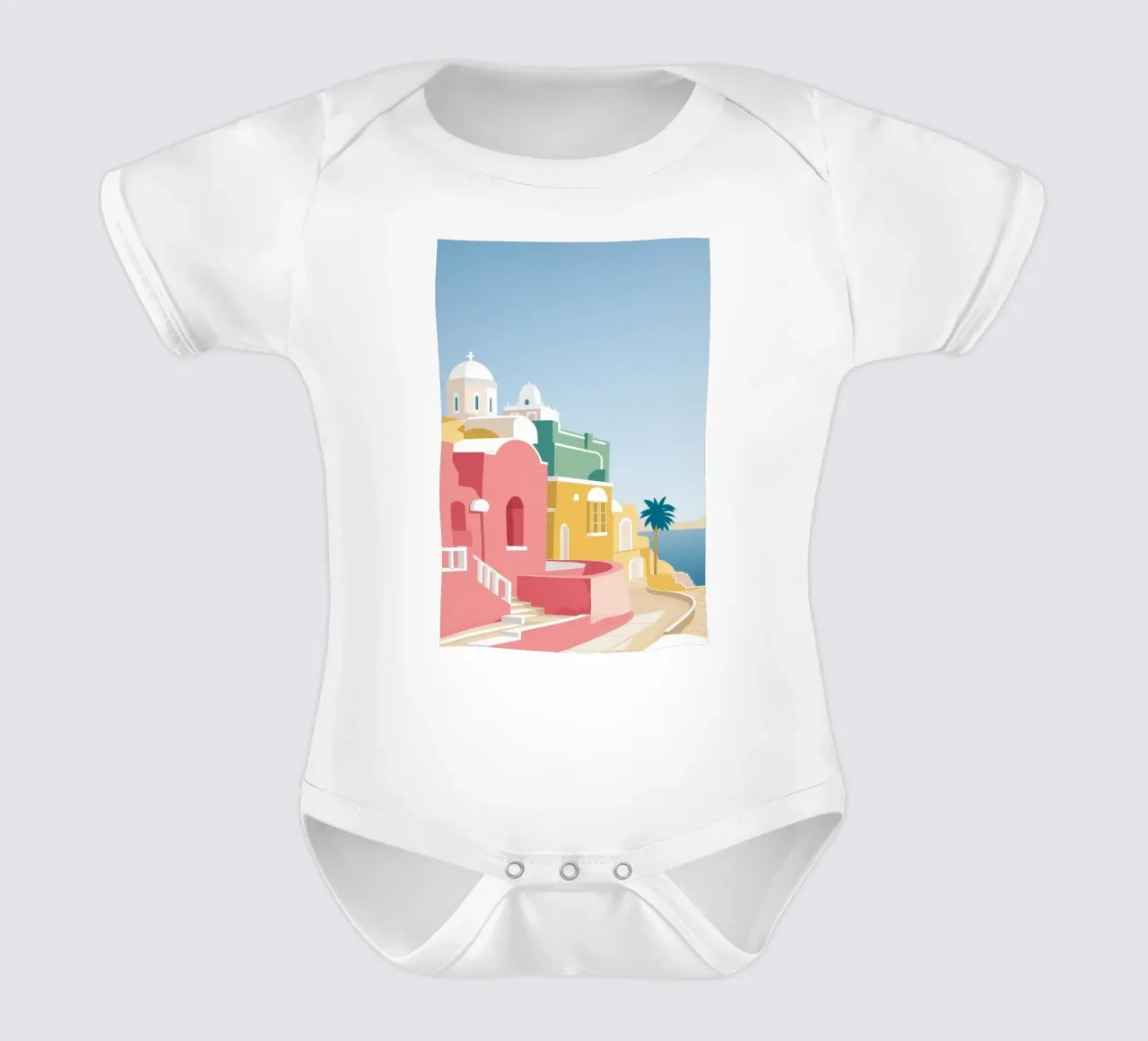 Santorini Rooftop View body neonato maniche corte da Muse Artworks