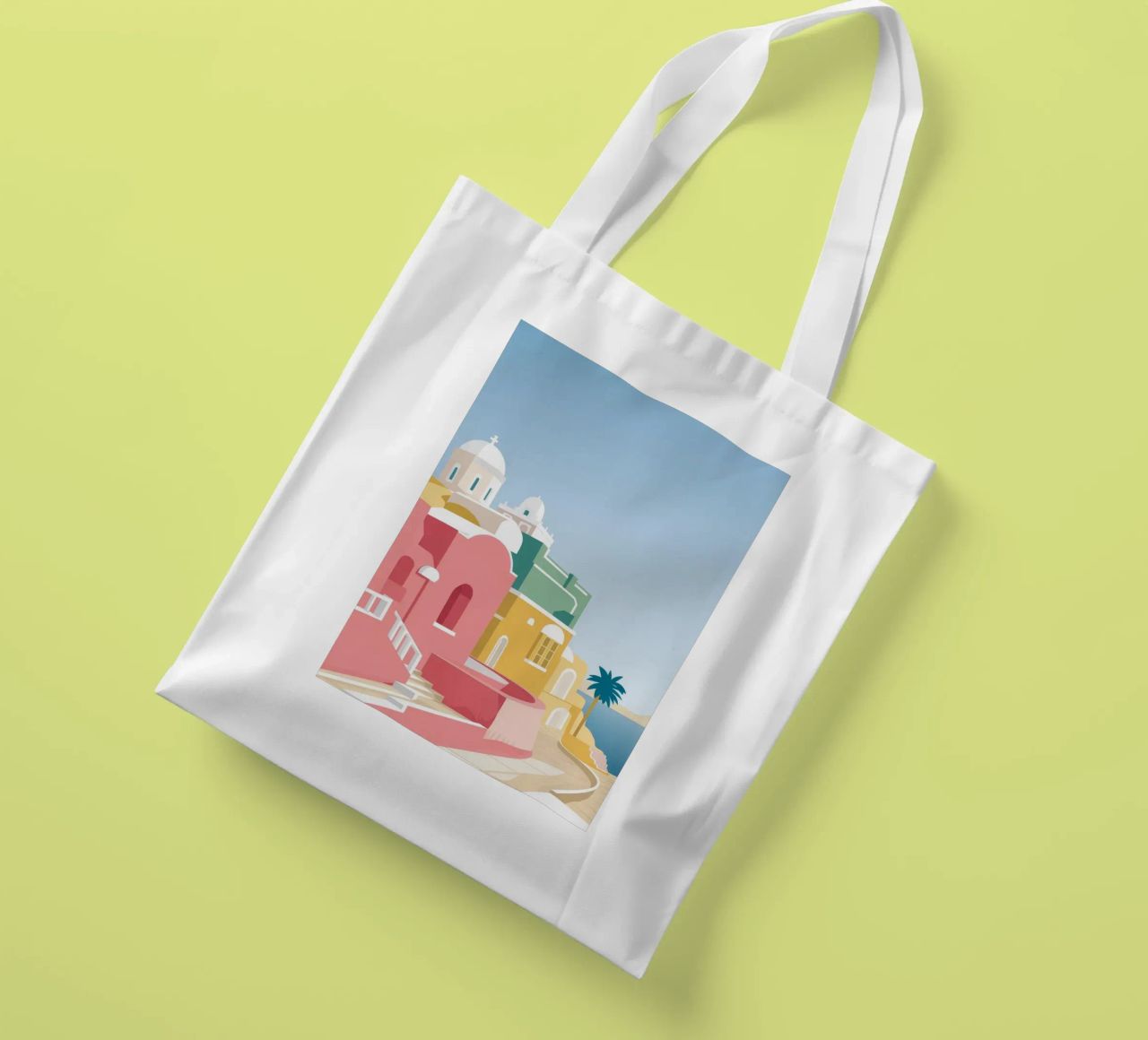 Santorini Rooftop View borsa in juta da Muse Artworks